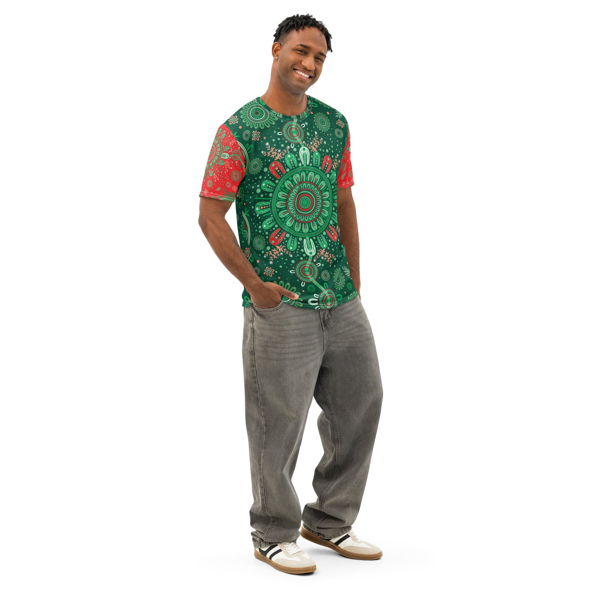 Men’s Christmas Cotton Crew Neck T-Shirt - Aboriginal Art by Lani