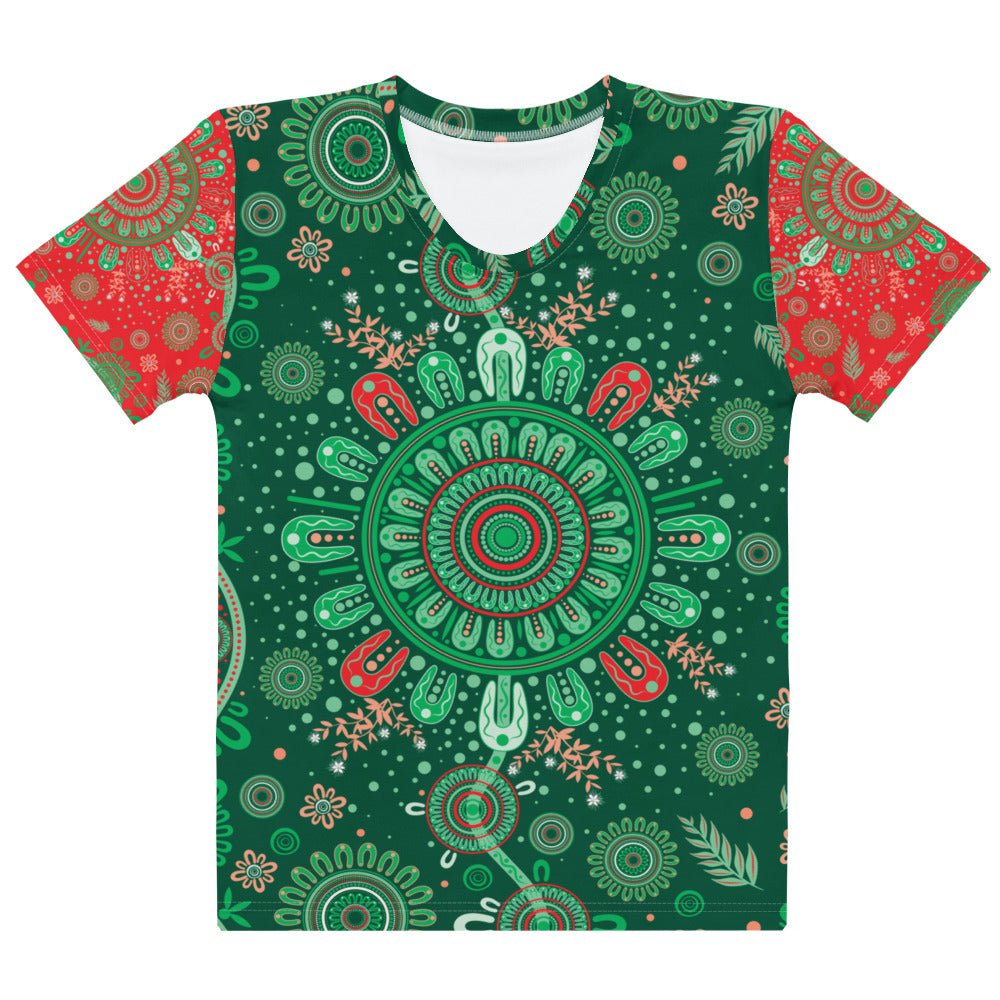 Women’s Christmas Cotton Crew Neck T-Shirt - Aboriginal Art by Lani