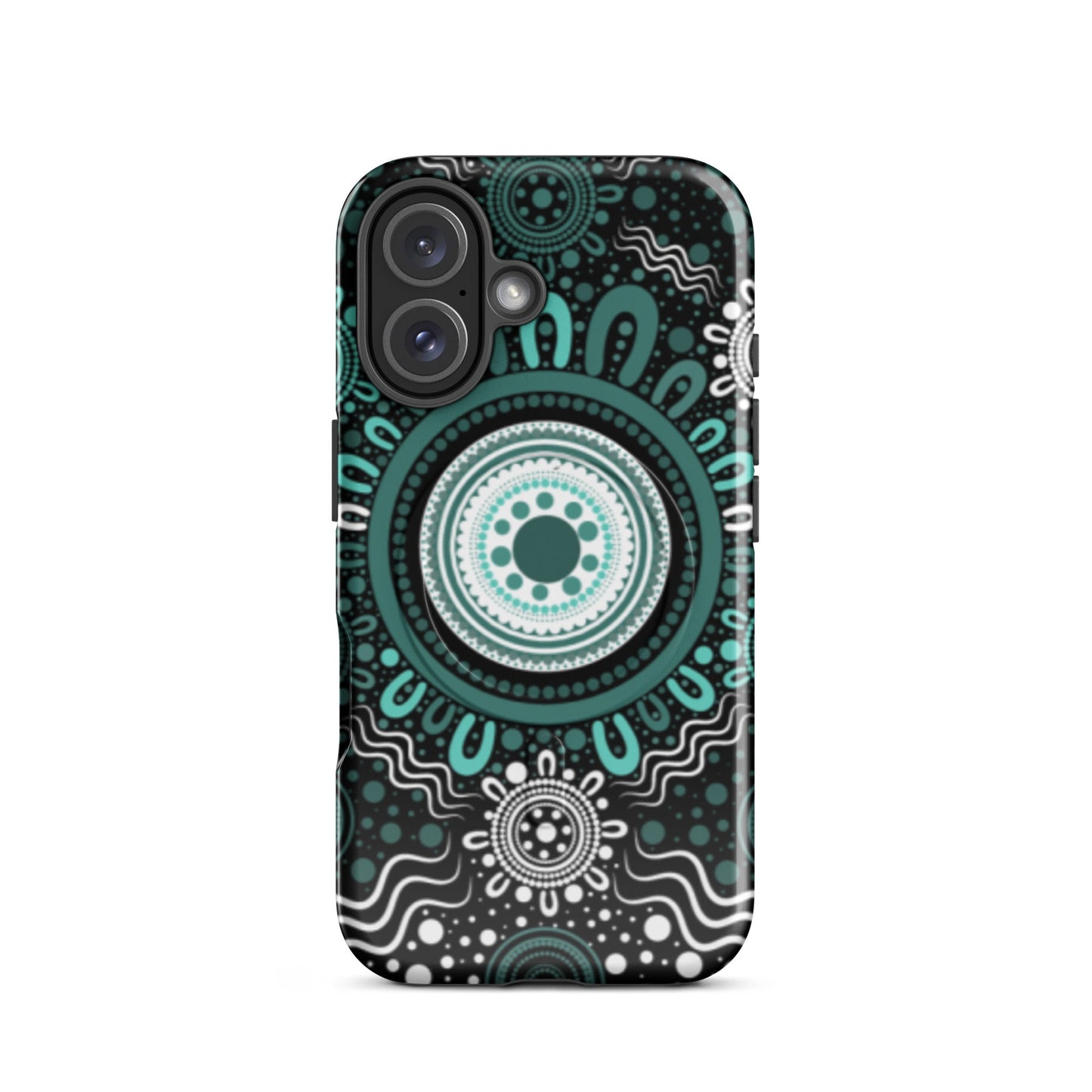 "Woven Together" Black and Aqua MagSafe® Tough Case for iPhone® - Aboriginal Art by Lani