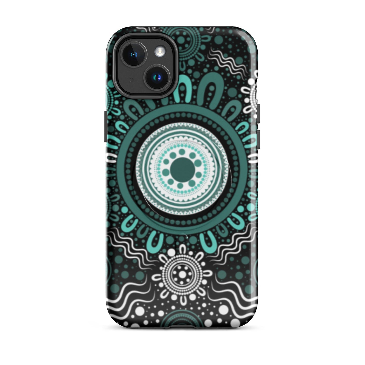 "Woven Together" Black and Aqua MagSafe® Tough Case for iPhone® - Aboriginal Art by Lani