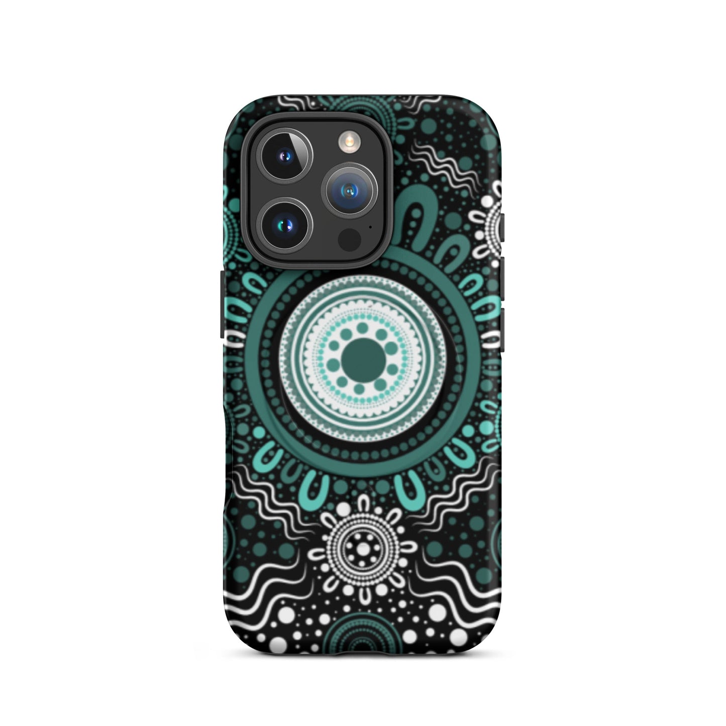 "Woven Together" Black and Aqua MagSafe® Tough Case for iPhone® - Aboriginal Art by Lani