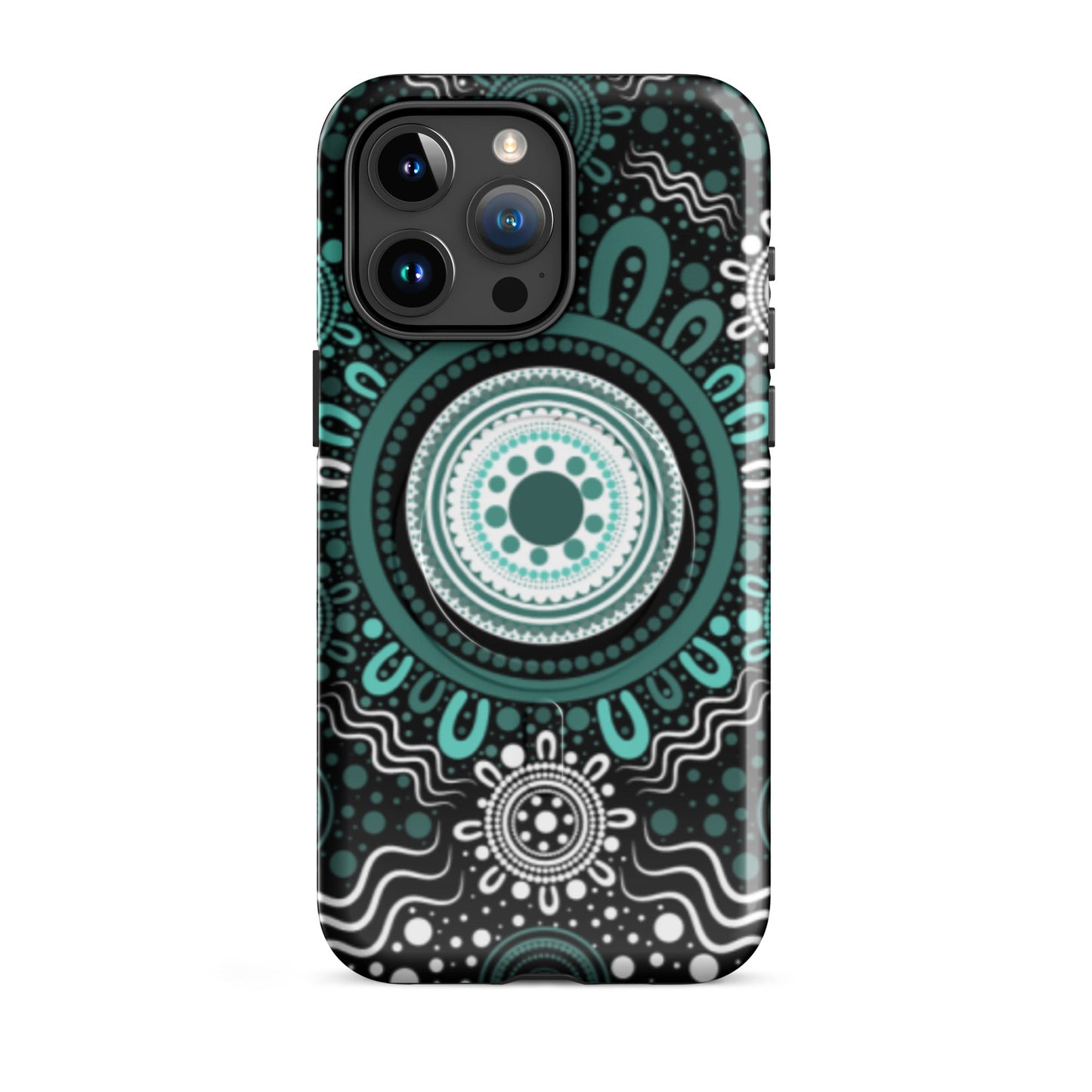 "Woven Together" Black and Aqua MagSafe® Tough Case for iPhone® - Aboriginal Art by Lani