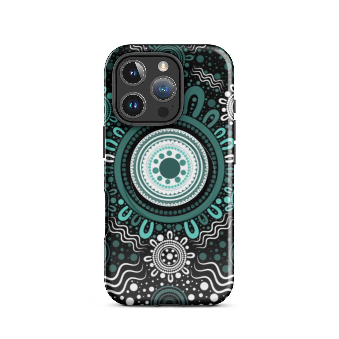 "Woven Together" Black and Aqua MagSafe® Tough Case for iPhone® - Aboriginal Art by Lani