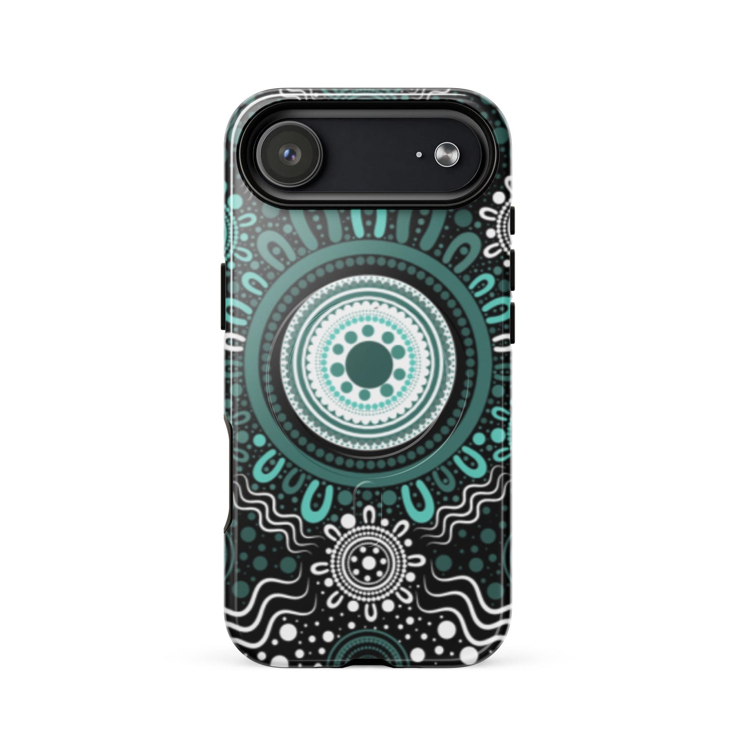 "Woven Together" Black and Aqua MagSafe® Tough Case for iPhone® - Aboriginal Art by Lani