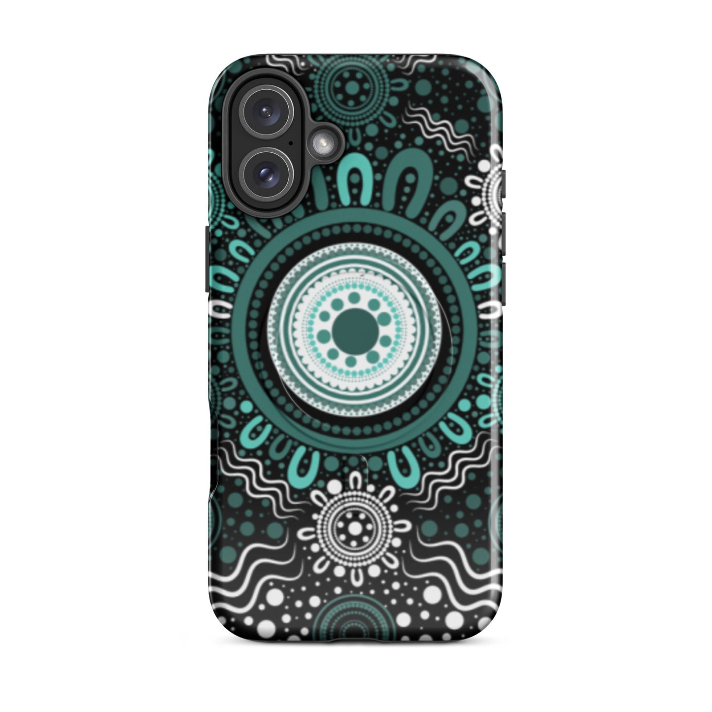 "Woven Together" Black and Aqua MagSafe® Tough Case for iPhone® - Aboriginal Art by Lani