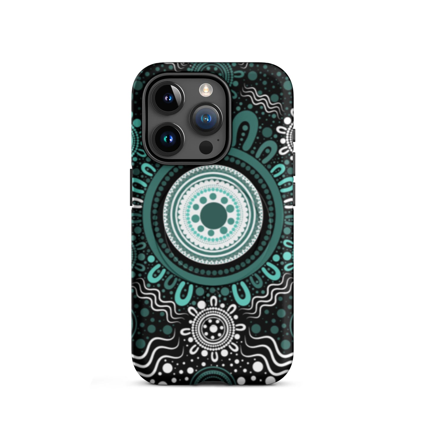 "Woven Together" Black and Aqua MagSafe® Tough Case for iPhone® - Aboriginal Art by Lani