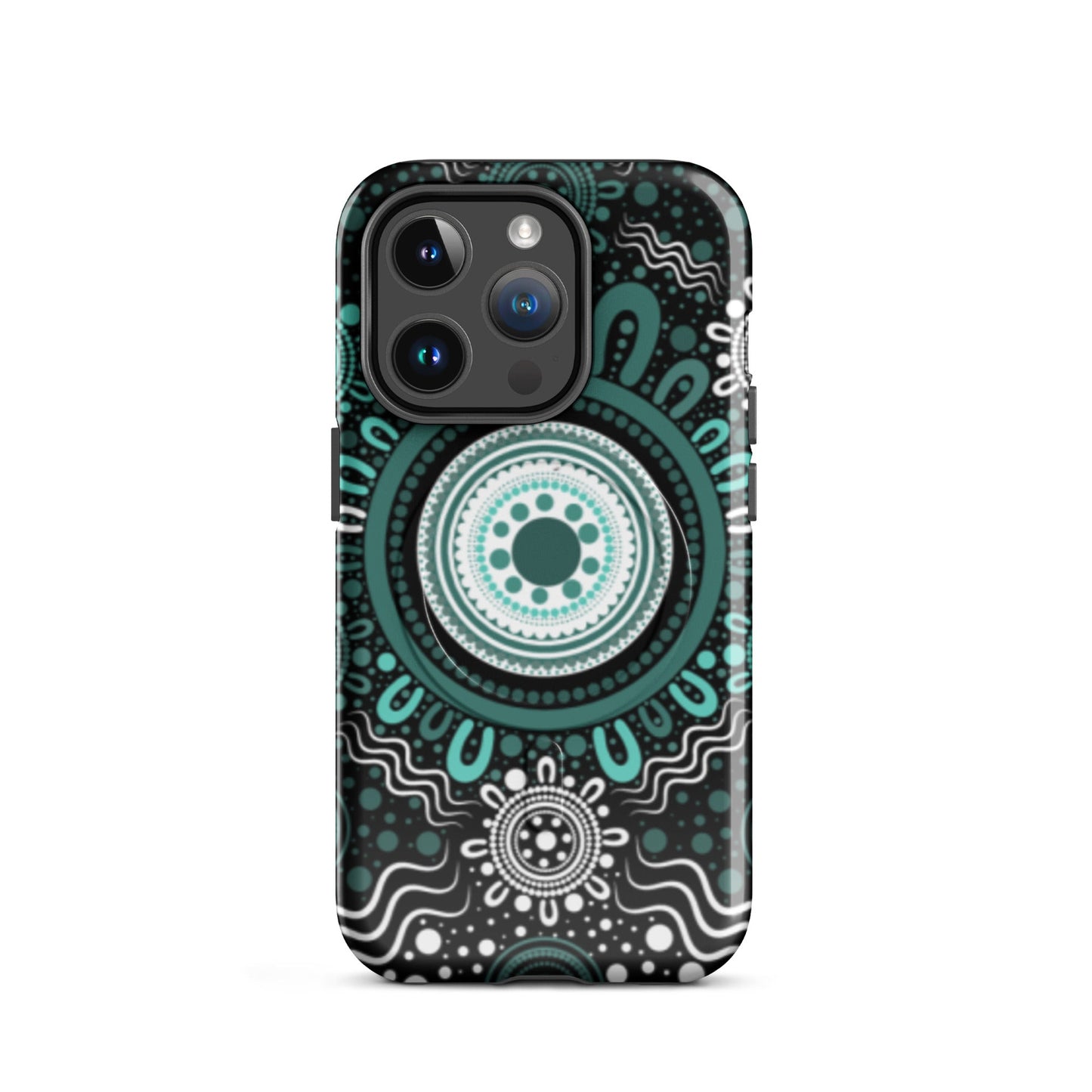 "Woven Together" Black and Aqua MagSafe® Tough Case for iPhone® - Aboriginal Art by Lani