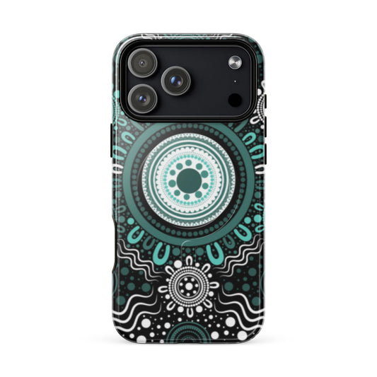 "Woven Together" Black and Aqua MagSafe® Tough Case for iPhone® - Aboriginal Art by Lani