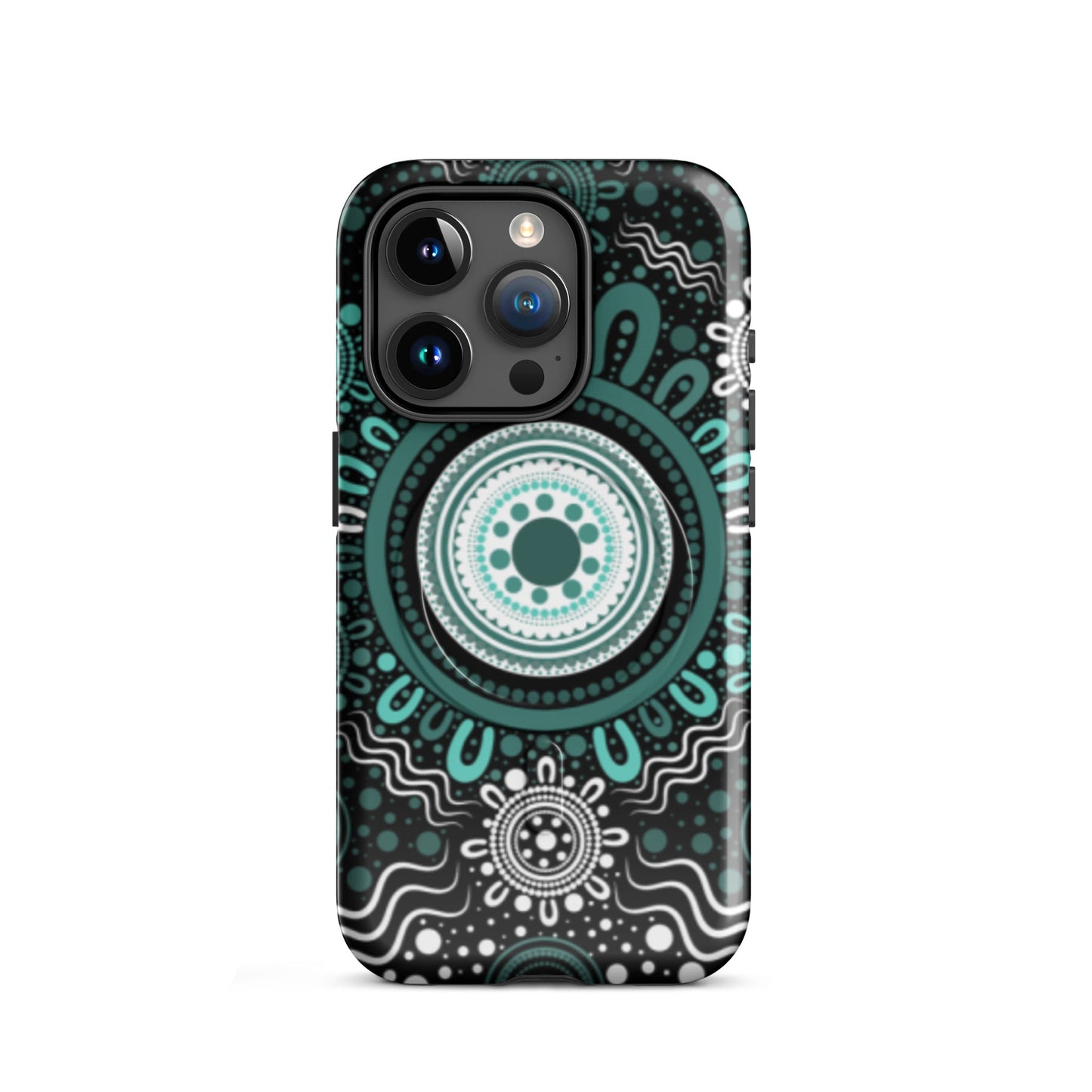 "Woven Together" Black and Aqua MagSafe® Tough Case for iPhone® - Aboriginal Art by Lani