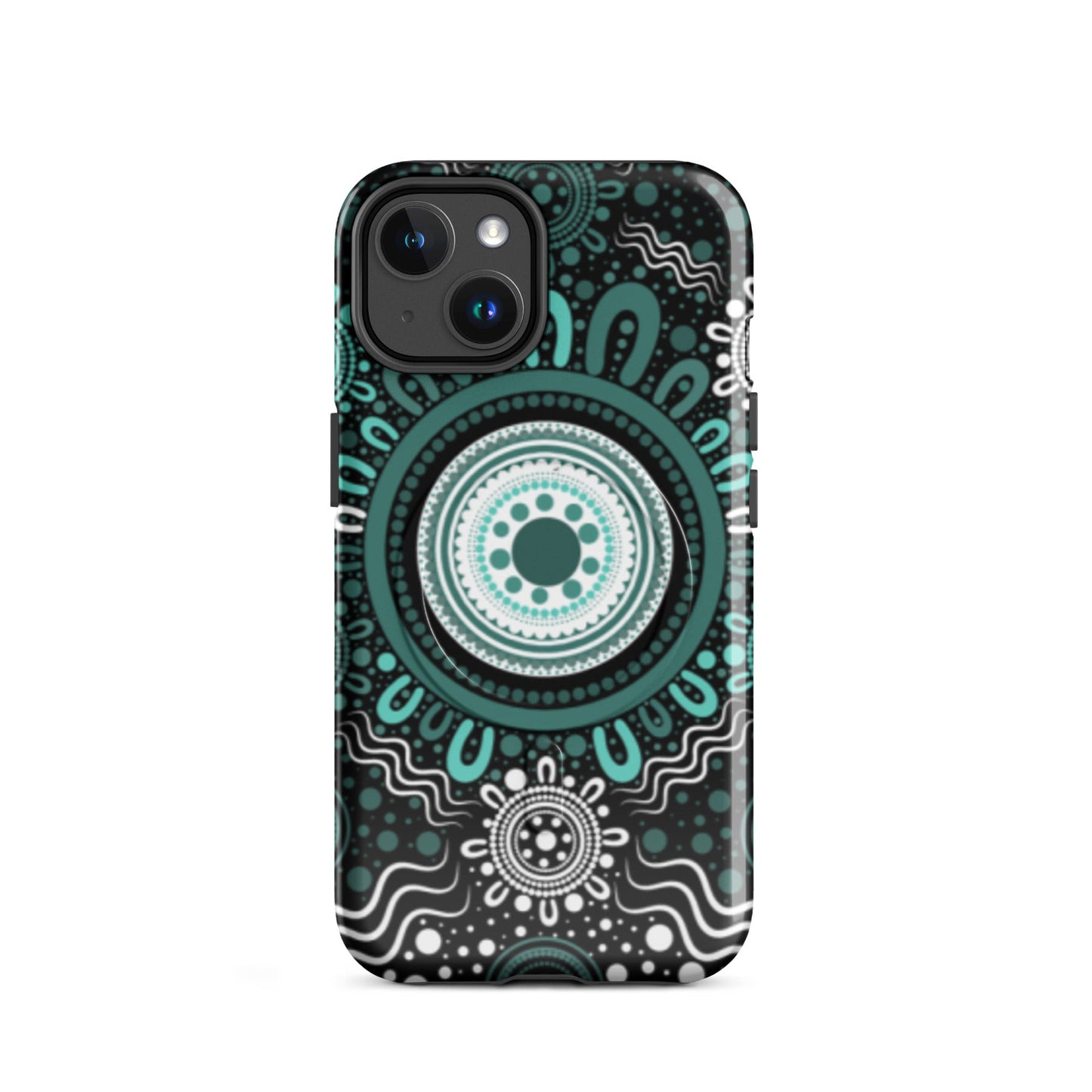 "Woven Together" Black and Aqua MagSafe® Tough Case for iPhone® - Aboriginal Art by Lani