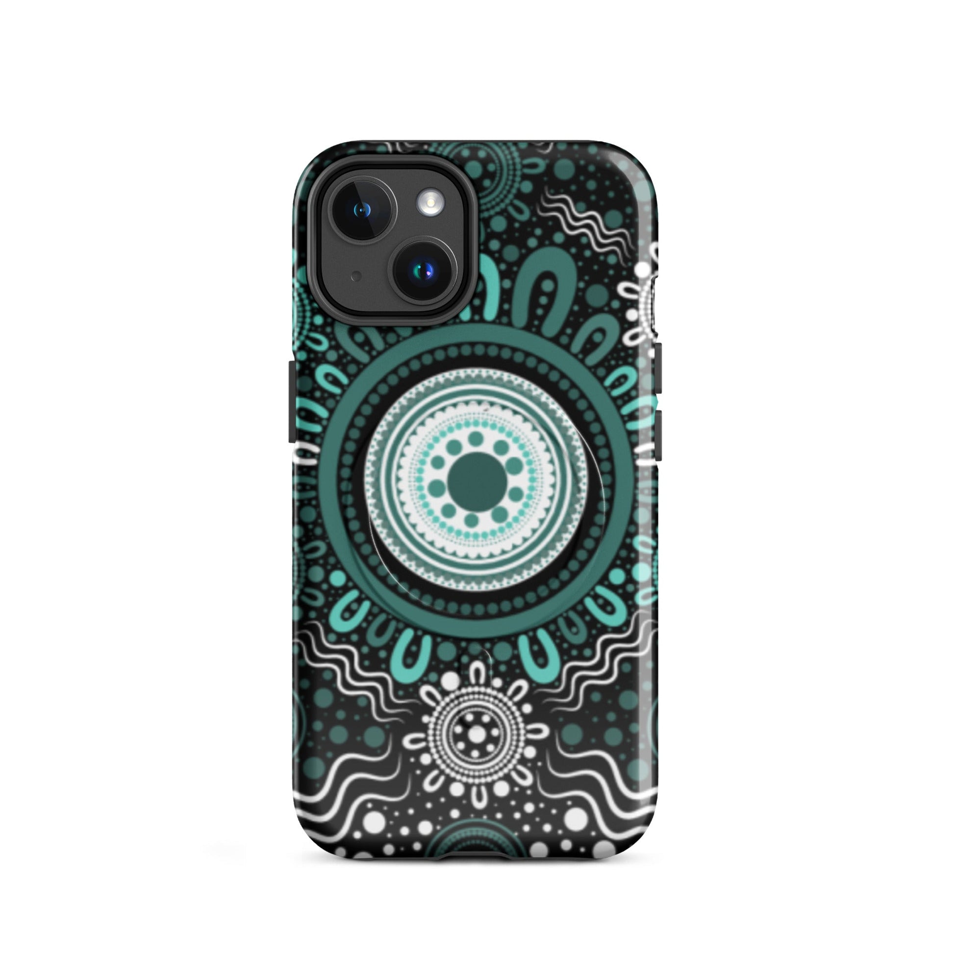 "Woven Together" Black and Aqua MagSafe® Tough Case for iPhone® - Aboriginal Art by Lani