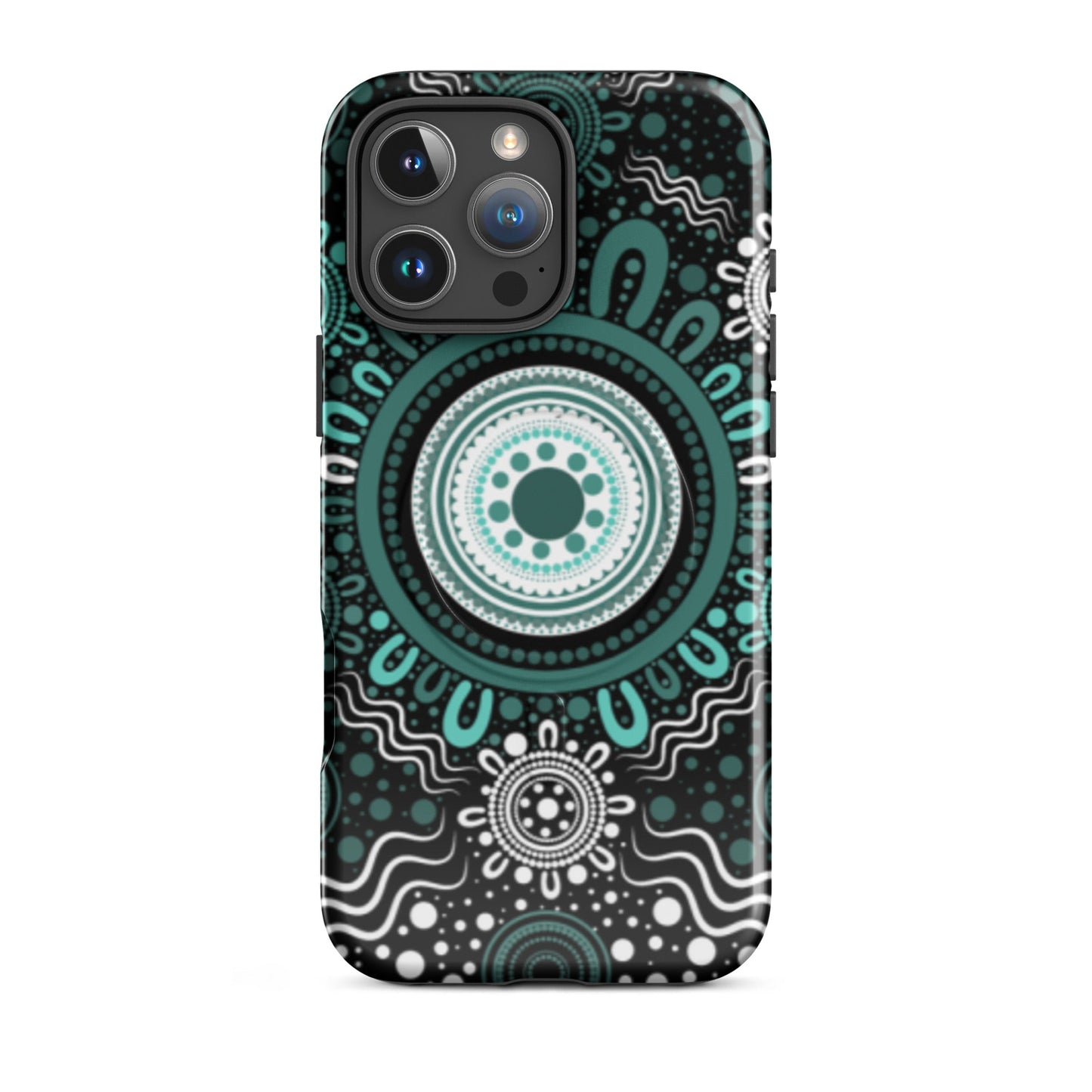 "Woven Together" Black and Aqua MagSafe® Tough Case for iPhone® - Aboriginal Art by Lani