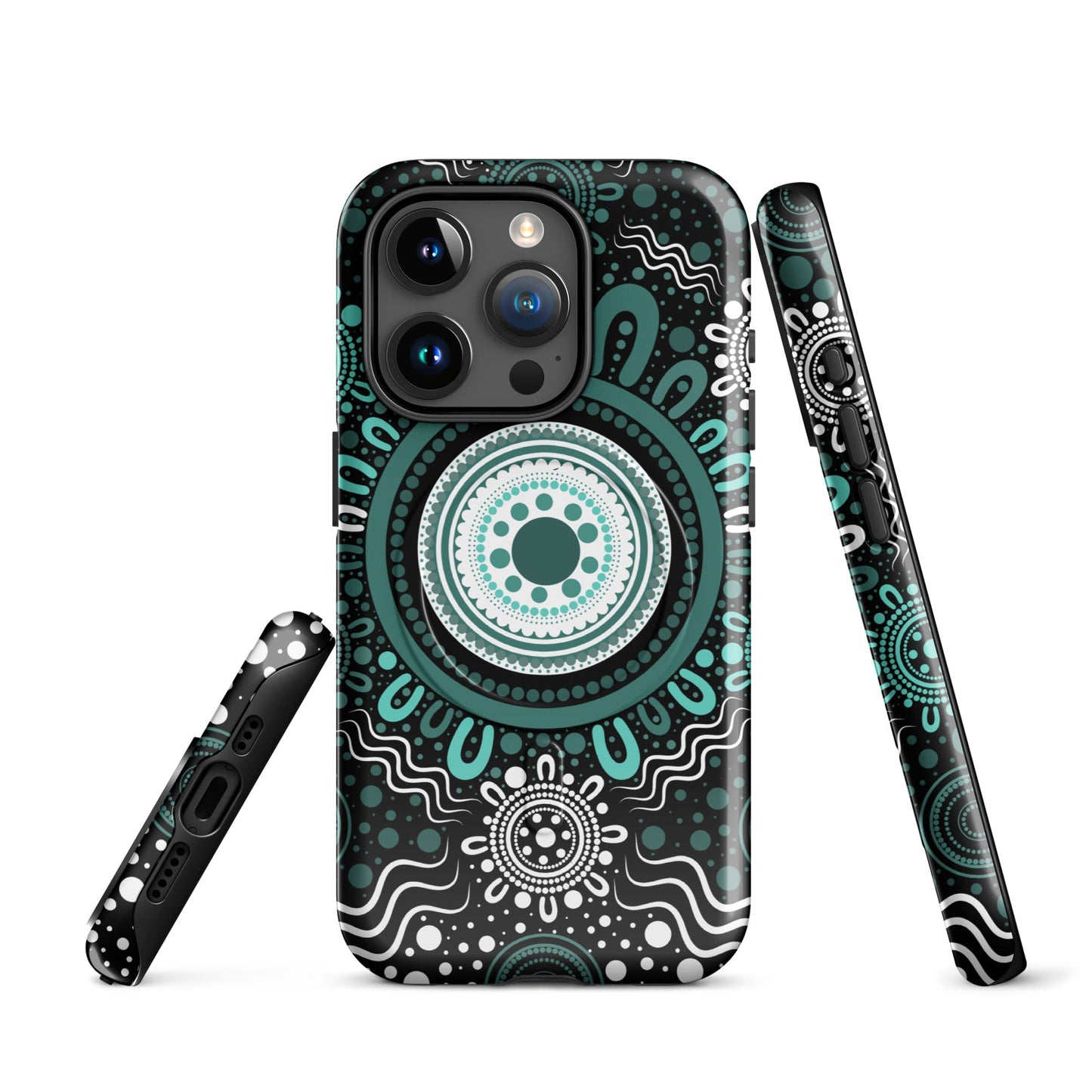 "Woven Together" Black and Aqua MagSafe® Tough Case for iPhone® - Aboriginal Art by Lani