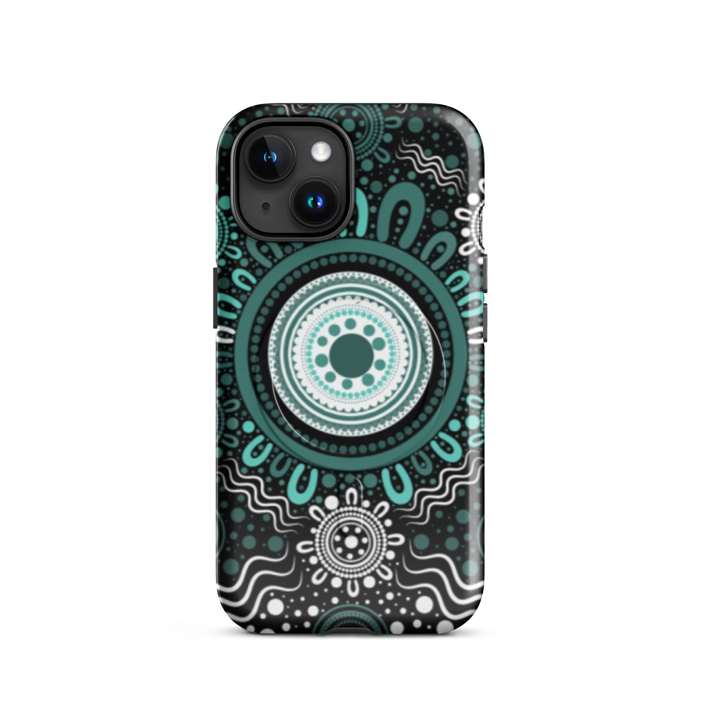 "Woven Together" Black and Aqua MagSafe® Tough Case for iPhone® - Aboriginal Art by Lani
