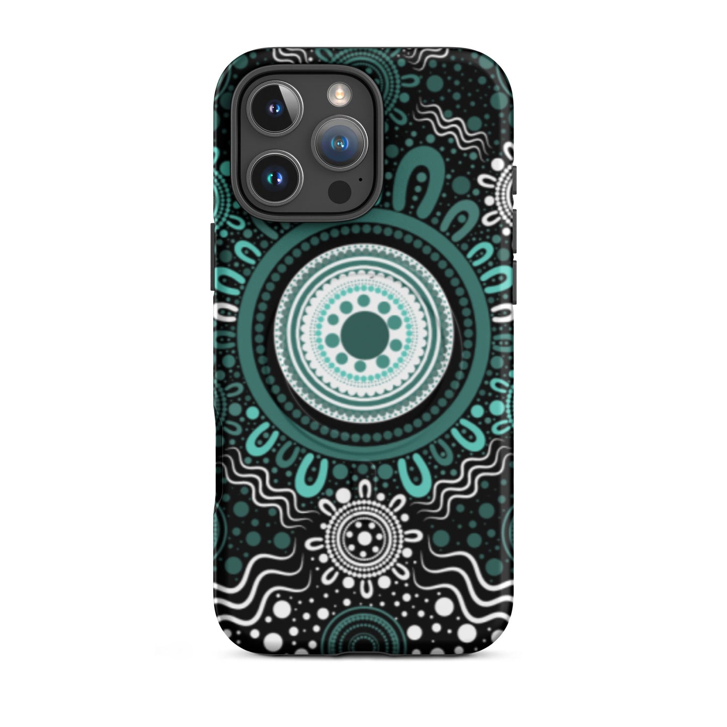 "Woven Together" Black and Aqua MagSafe® Tough Case for iPhone® - Aboriginal Art by Lani