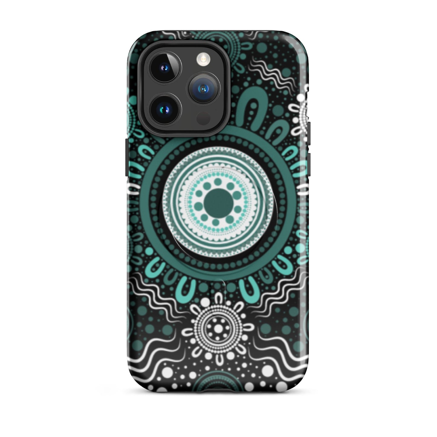 "Woven Together" Black and Aqua MagSafe® Tough Case for iPhone® - Aboriginal Art by Lani