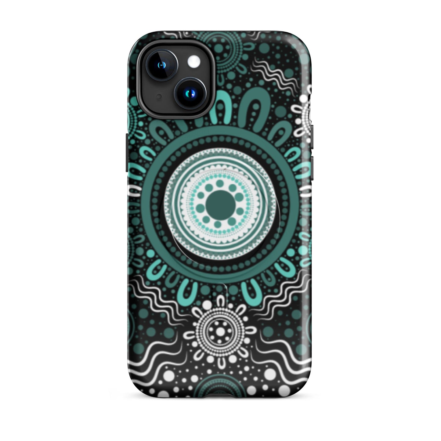"Woven Together" Black and Aqua MagSafe® Tough Case for iPhone® - Aboriginal Art by Lani