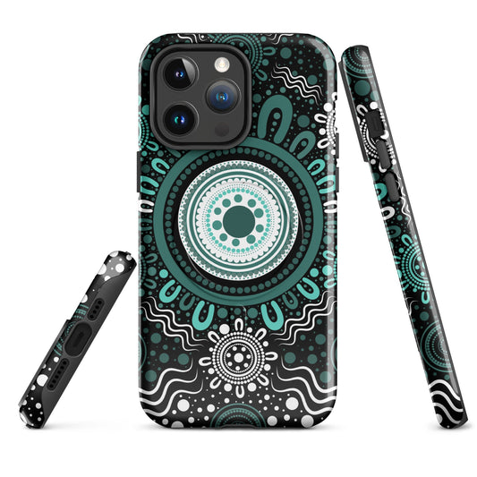 "Woven Together" Black and Aqua MagSafe® Tough Case for iPhone® - Aboriginal Art by Lani