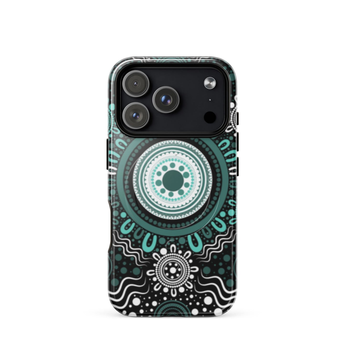 "Woven Together" Black and Aqua MagSafe® Tough Case for iPhone® - Aboriginal Art by Lani