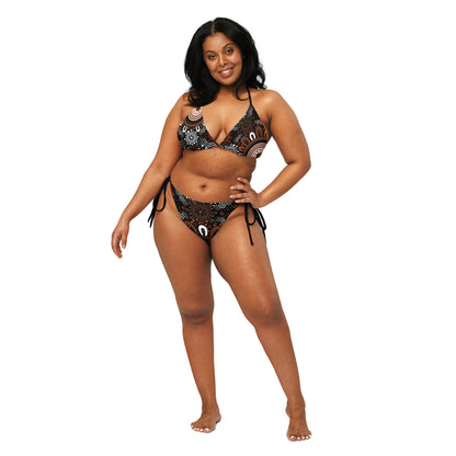 "Woven Together" Black and Brown Bikini Set - Aboriginal Art by LaniBikini