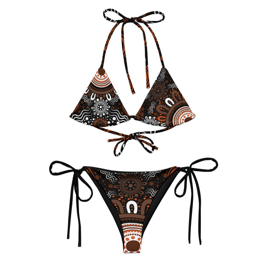 "Woven Together" Black and Brown Bikini Set - Aboriginal Art by LaniBikini