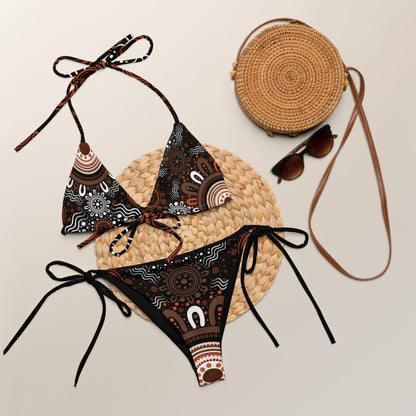 "Woven Together" Black and Brown Bikini Set - Aboriginal Art by LaniBikini