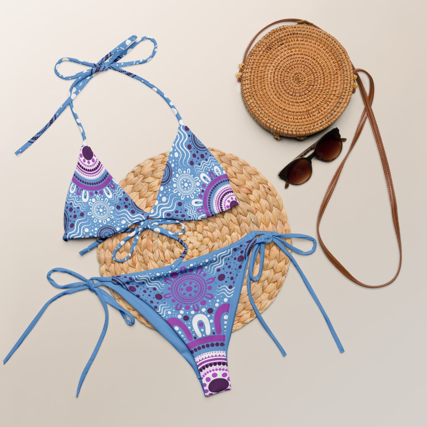 "Woven Together" Blue and Purple Bikini Set - Aboriginal Art by LaniBikini