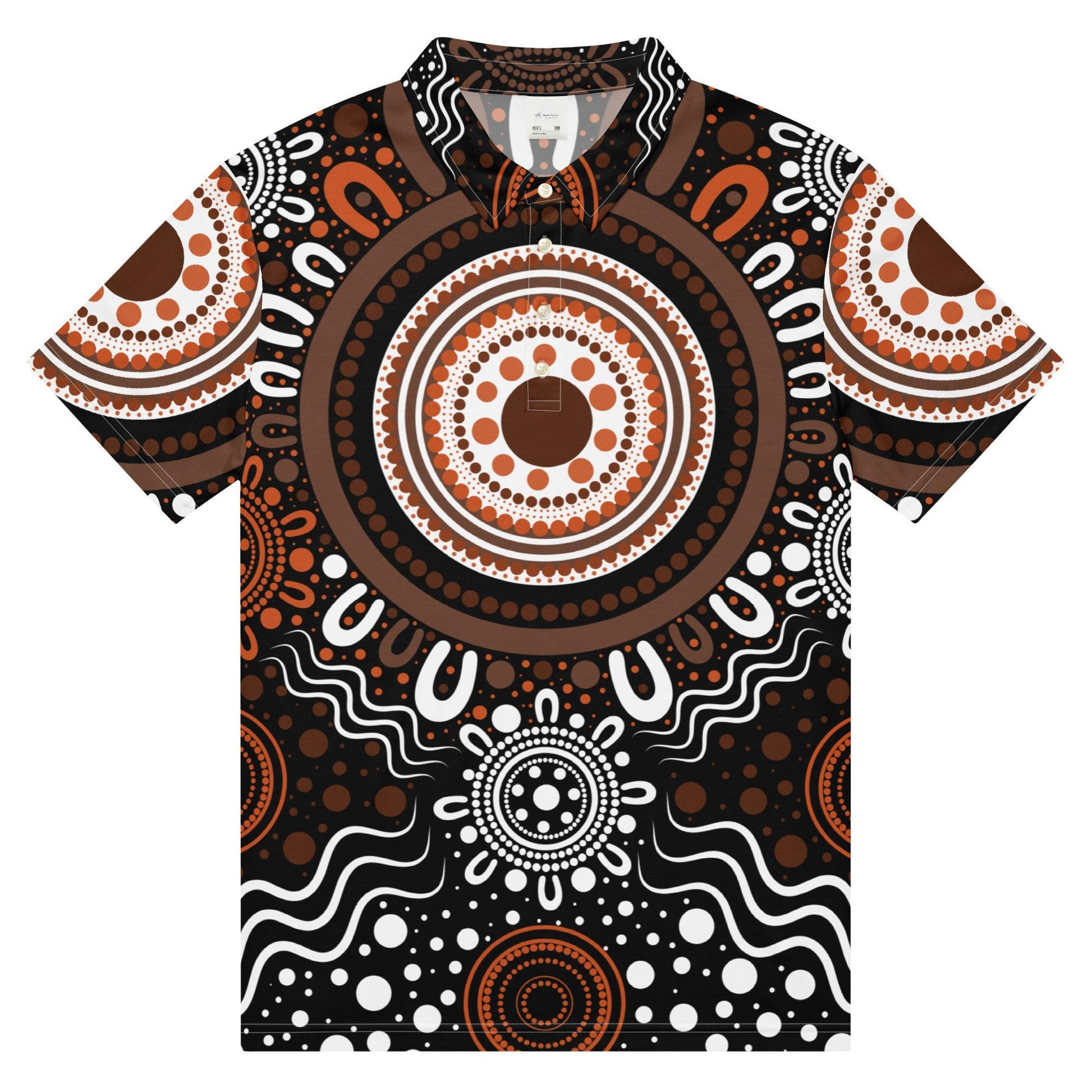 "Woven Together" Brown Polo Shirt - Aboriginal Art by Lani