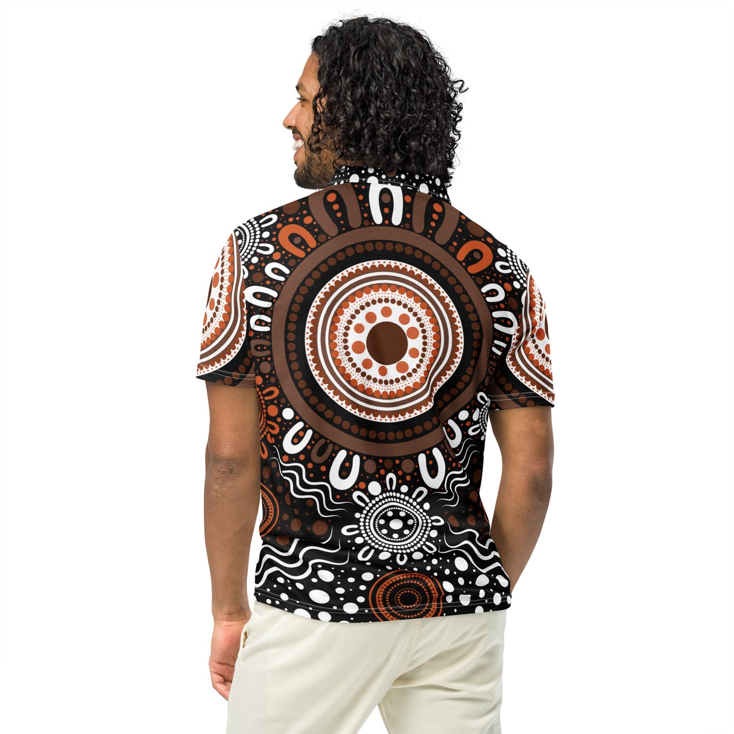 "Woven Together" Brown Polo Shirt - Aboriginal Art by Lani