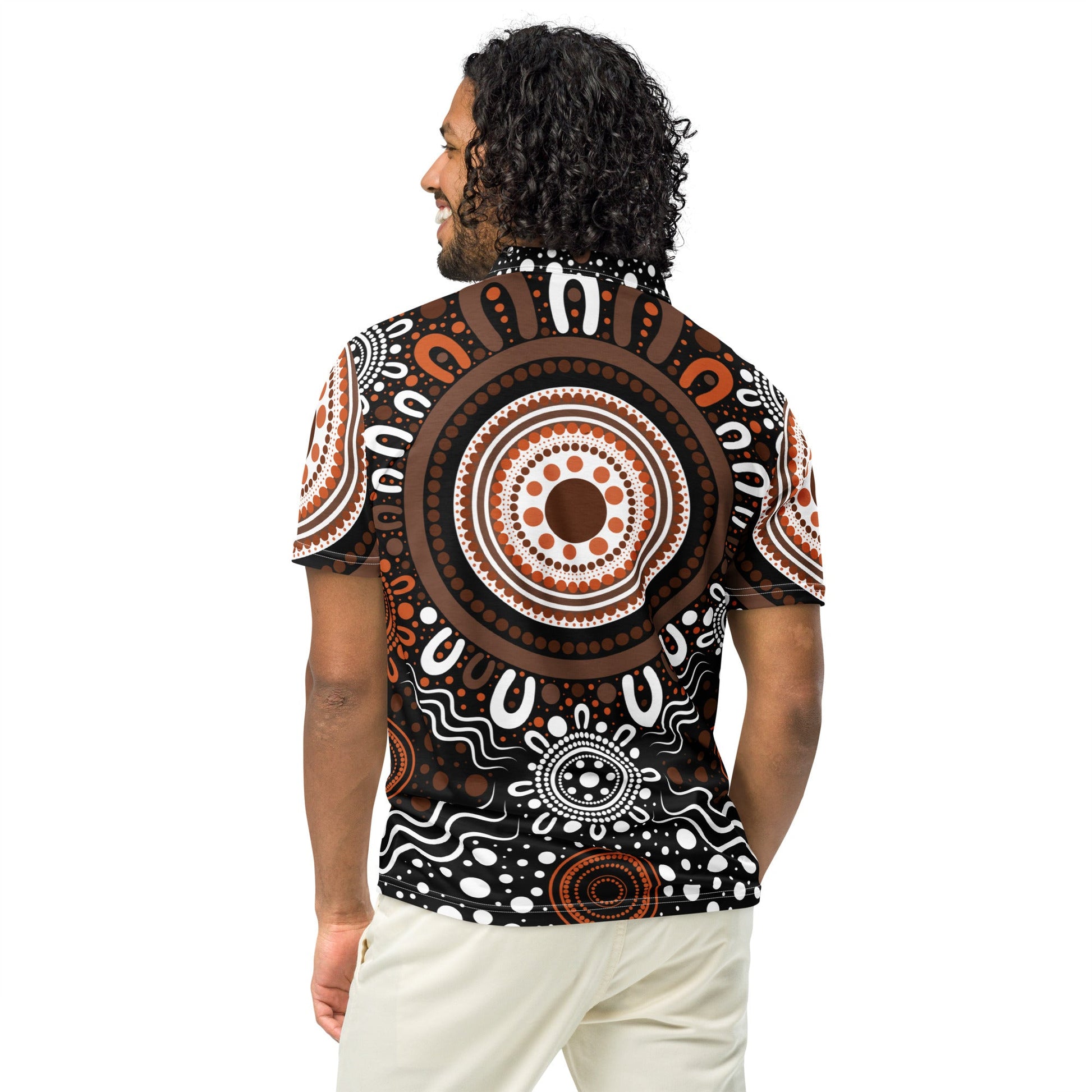 "Woven Together" Brown Polo Shirt - Aboriginal Art by Lani