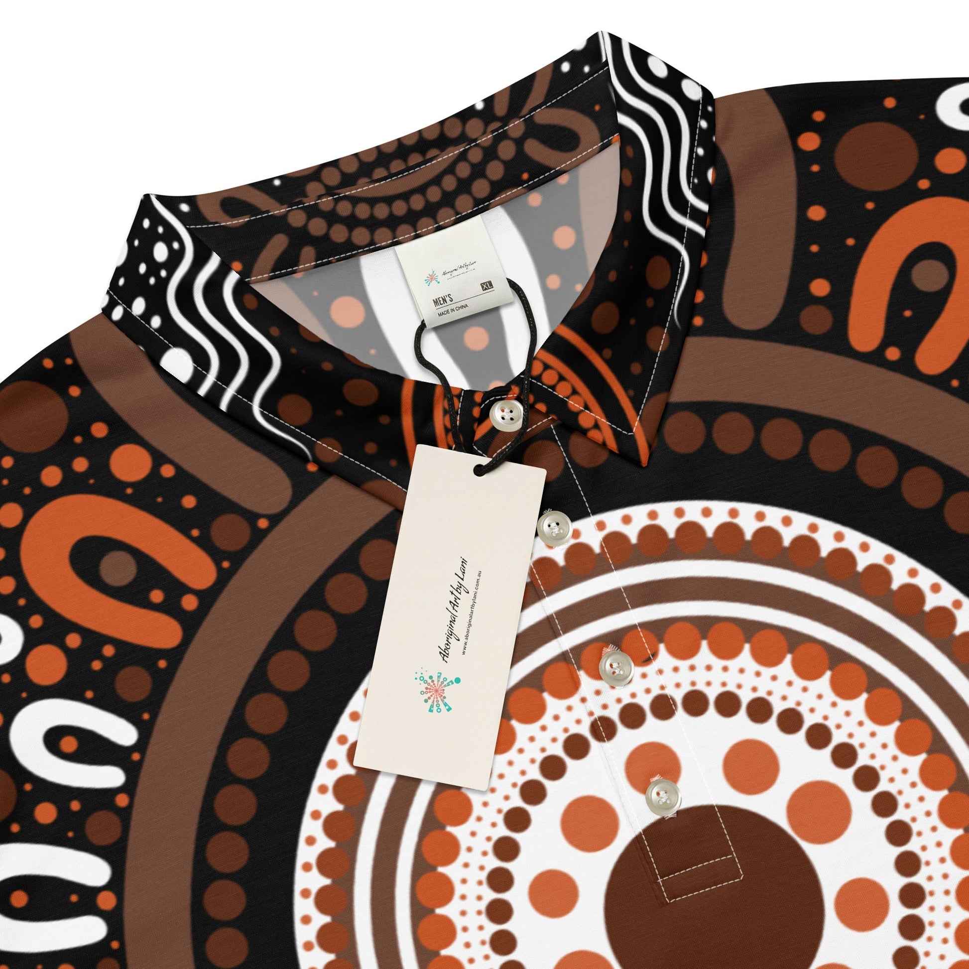 "Woven Together" Brown Polo Shirt - Aboriginal Art by Lani