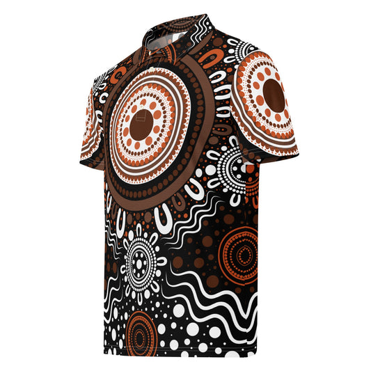"Woven Together" Brown Polo Shirt - Aboriginal Art by Lani