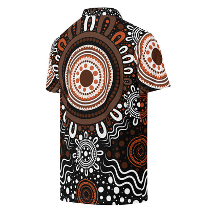 "Woven Together" Brown Polo Shirt - Aboriginal Art by Lani