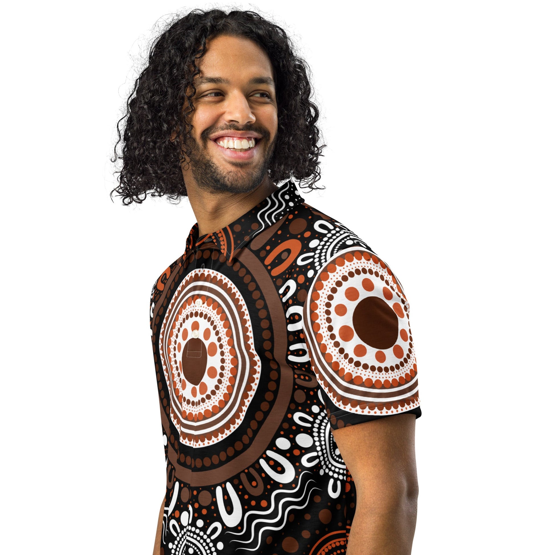 "Woven Together" Brown Polo Shirt - Aboriginal Art by Lani