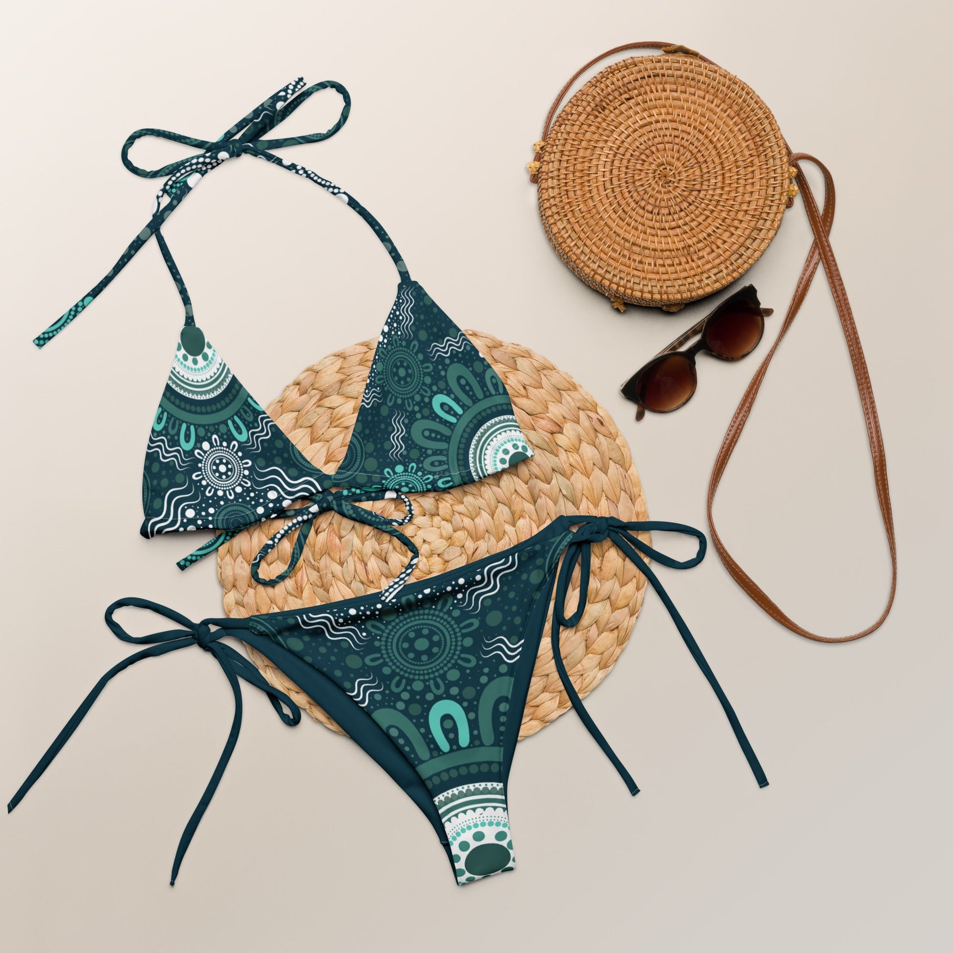 "Woven Together" Green Bikini Set - Aboriginal Art by LaniBikini