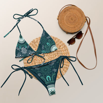 "Woven Together" Green Bikini Set - Aboriginal Art by LaniBikini