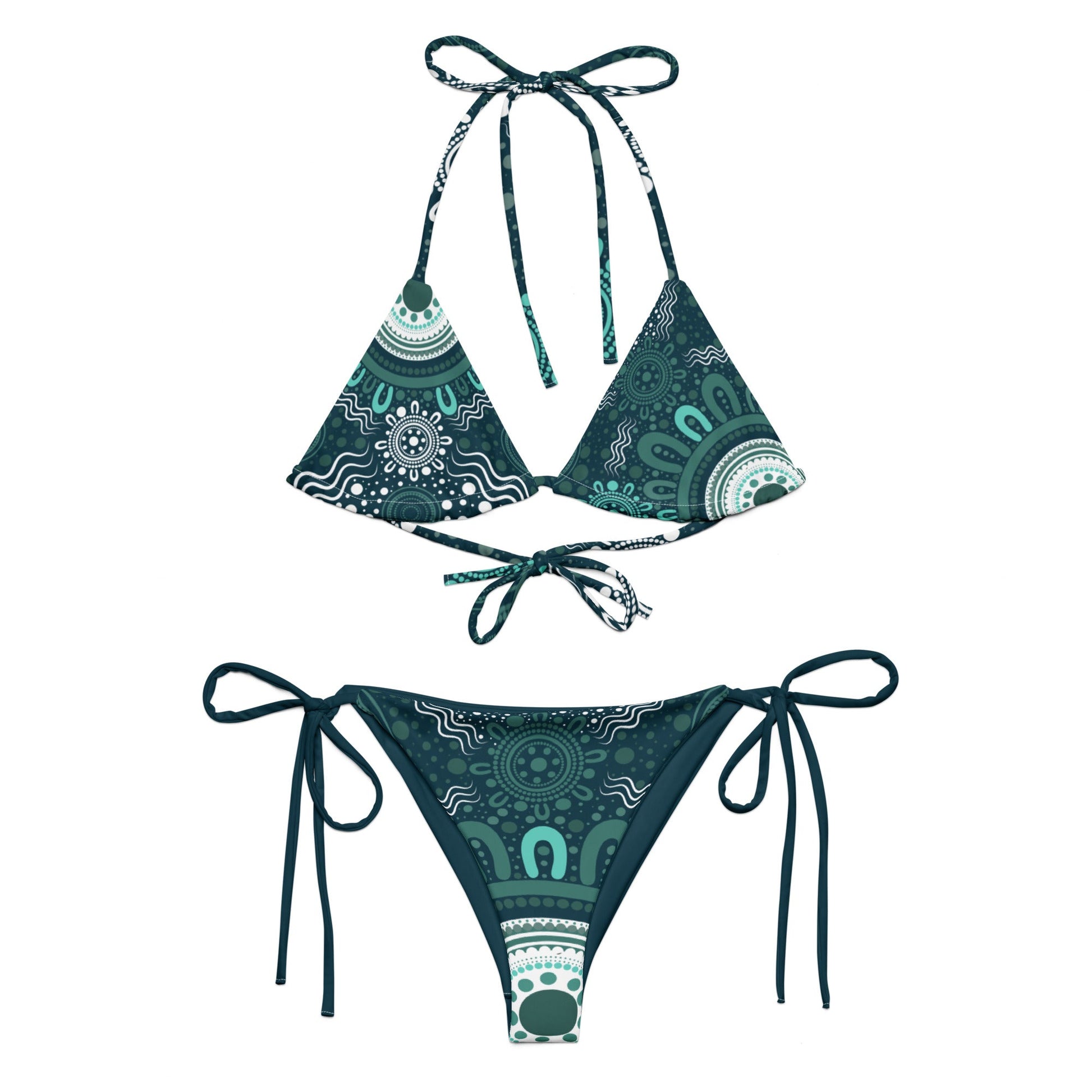 "Woven Together" Green Bikini Set - Aboriginal Art by LaniBikini