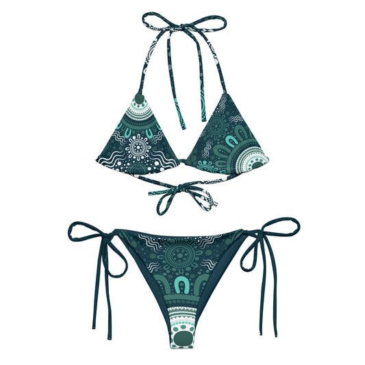 "Woven Together" Green Bikini Set - Aboriginal Art by LaniBikini