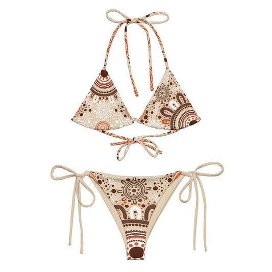 "Woven Together" Light Brown Bikini Set - Aboriginal Art by LaniBikini