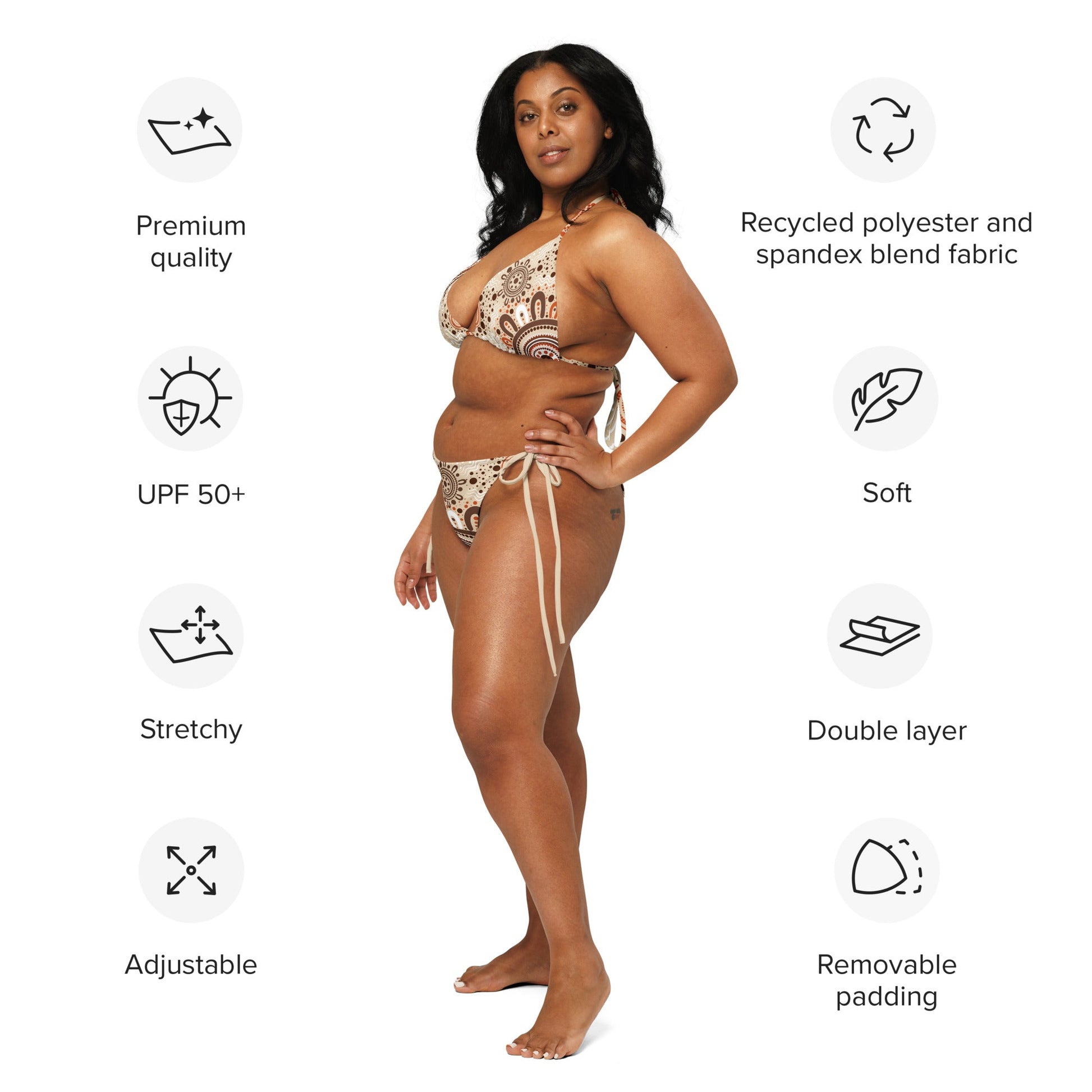 "Woven Together" Light Brown Bikini Set - Aboriginal Art by LaniBikini