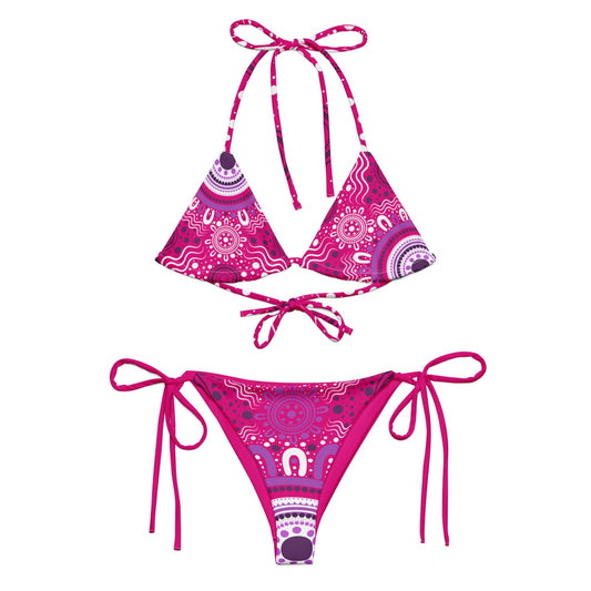 "Woven Together" Pink and Purple Bikini Set - Aboriginal Art by LaniBikini