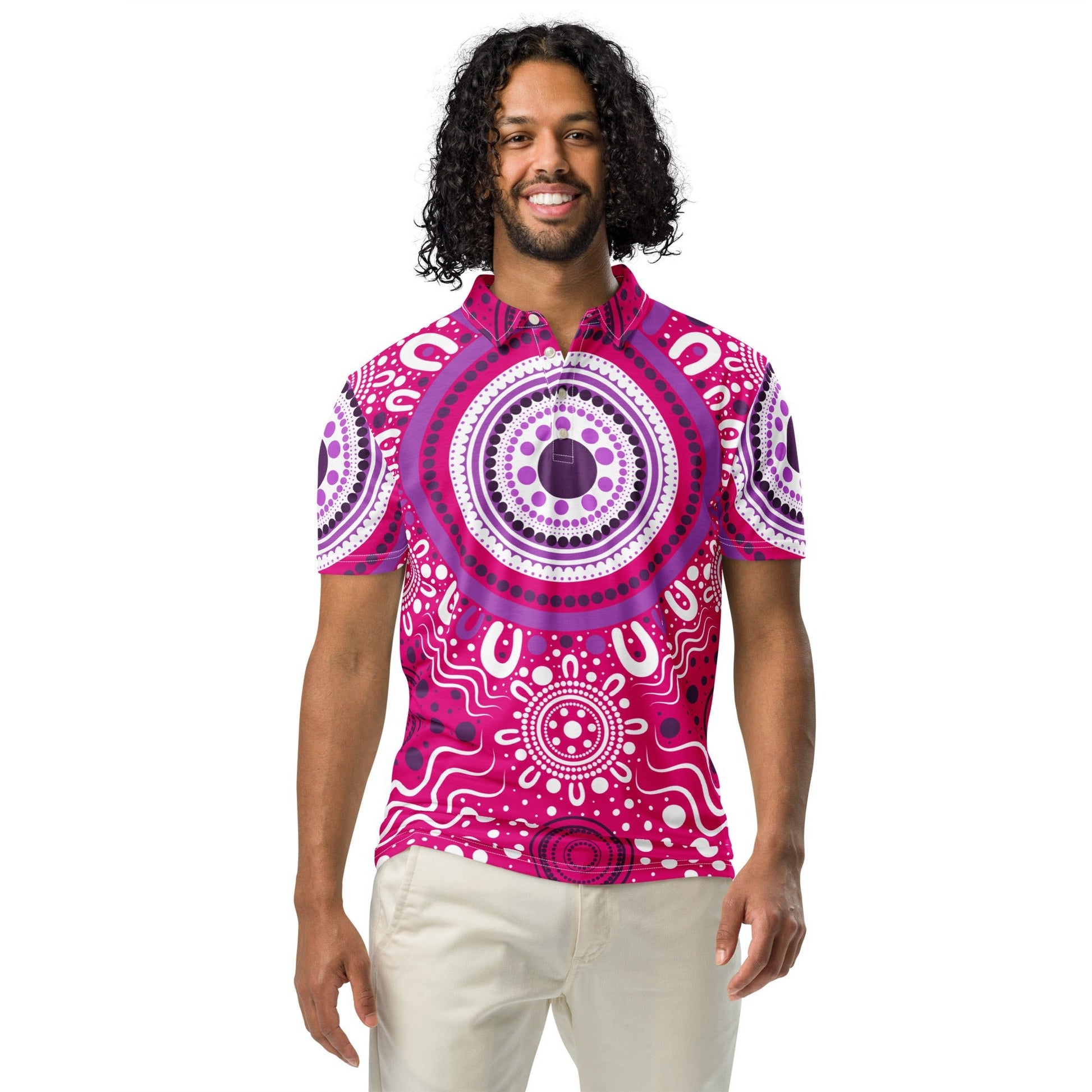 "Woven Together" Pink Polo Shirt - Aboriginal Art by Lani