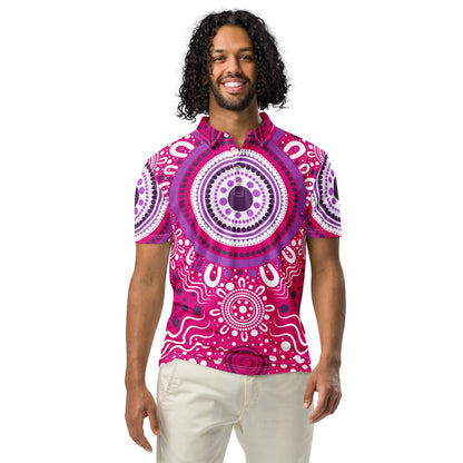 "Woven Together" Pink Polo Shirt - Aboriginal Art by Lani