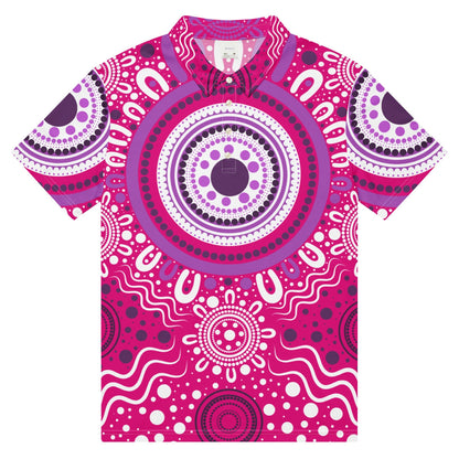 "Woven Together" Pink Polo Shirt - Aboriginal Art by Lani