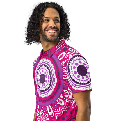 "Woven Together" Pink Polo Shirt - Aboriginal Art by Lani