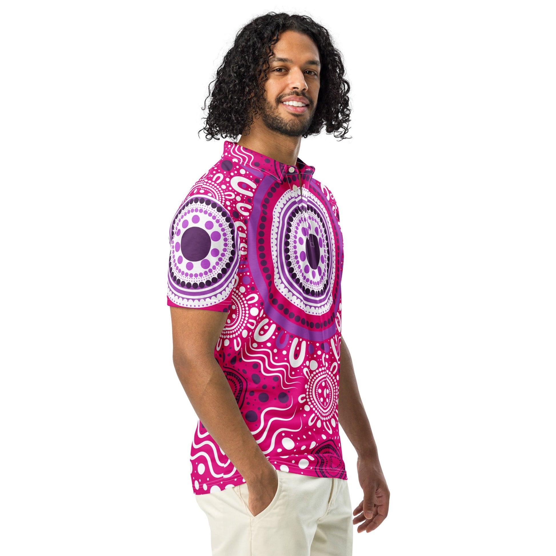 "Woven Together" Pink Polo Shirt - Aboriginal Art by Lani