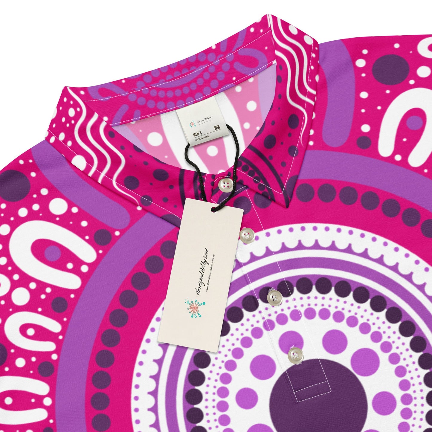 "Woven Together" Pink Polo Shirt - Aboriginal Art by Lani