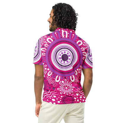 "Woven Together" Pink Polo Shirt - Aboriginal Art by Lani