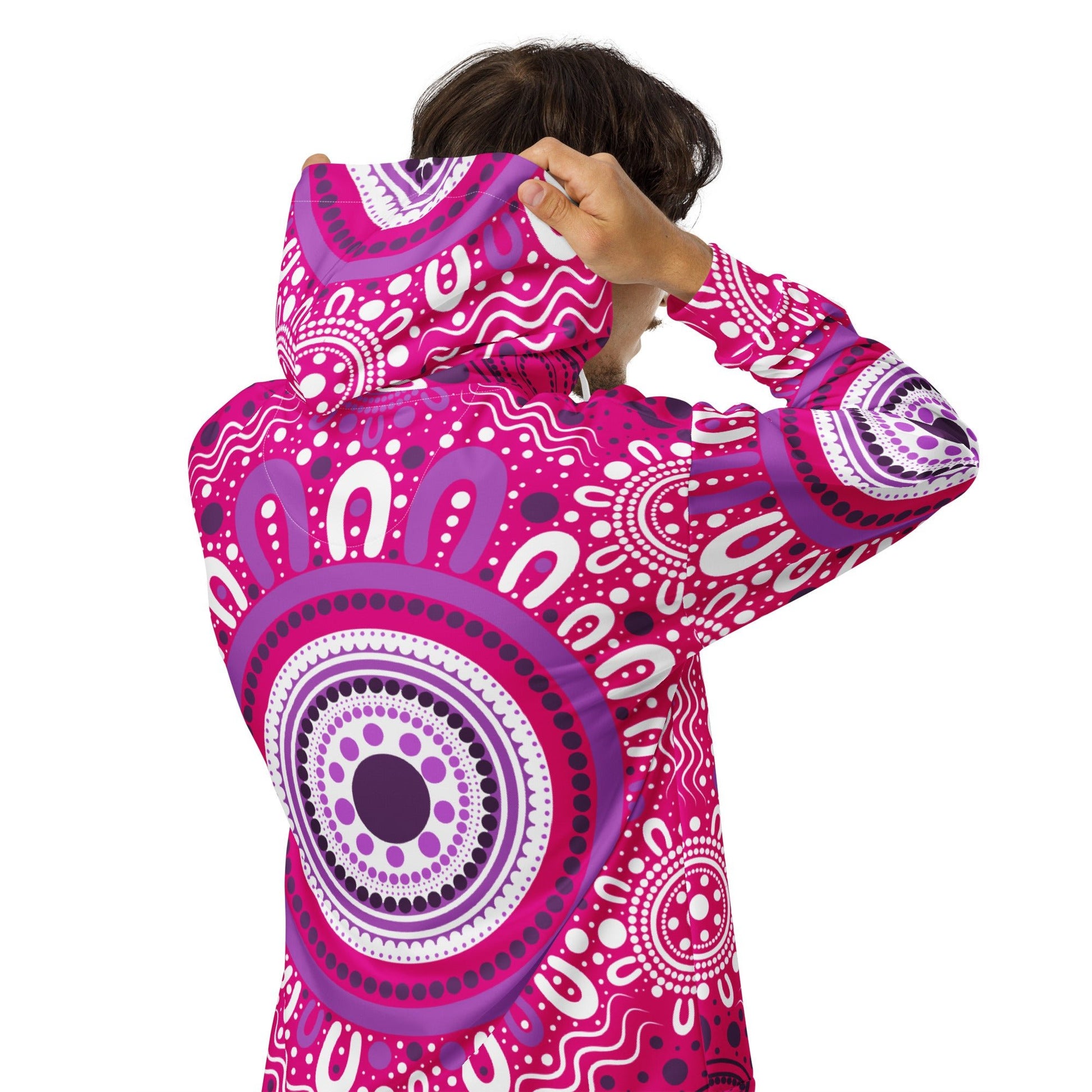 "Woven Together" Pink Zip Hoodie - Aboriginal Art by Lani
