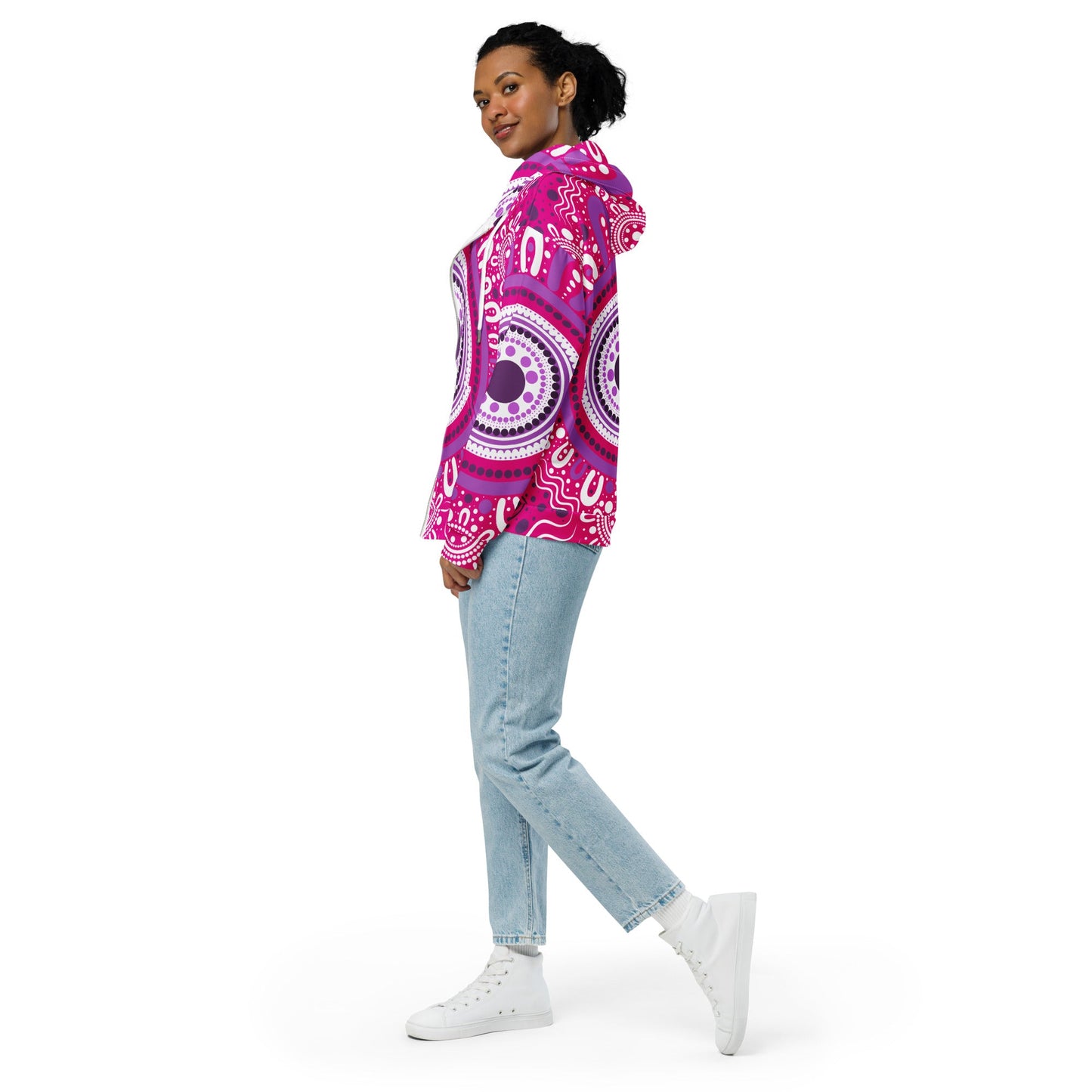 "Woven Together" Pink Zip Hoodie - Aboriginal Art by Lani